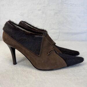Monzo & Franco Two-Tone Dark Brown Tan Suede Pony Hair Ankle Tuxedo Boots Size 8